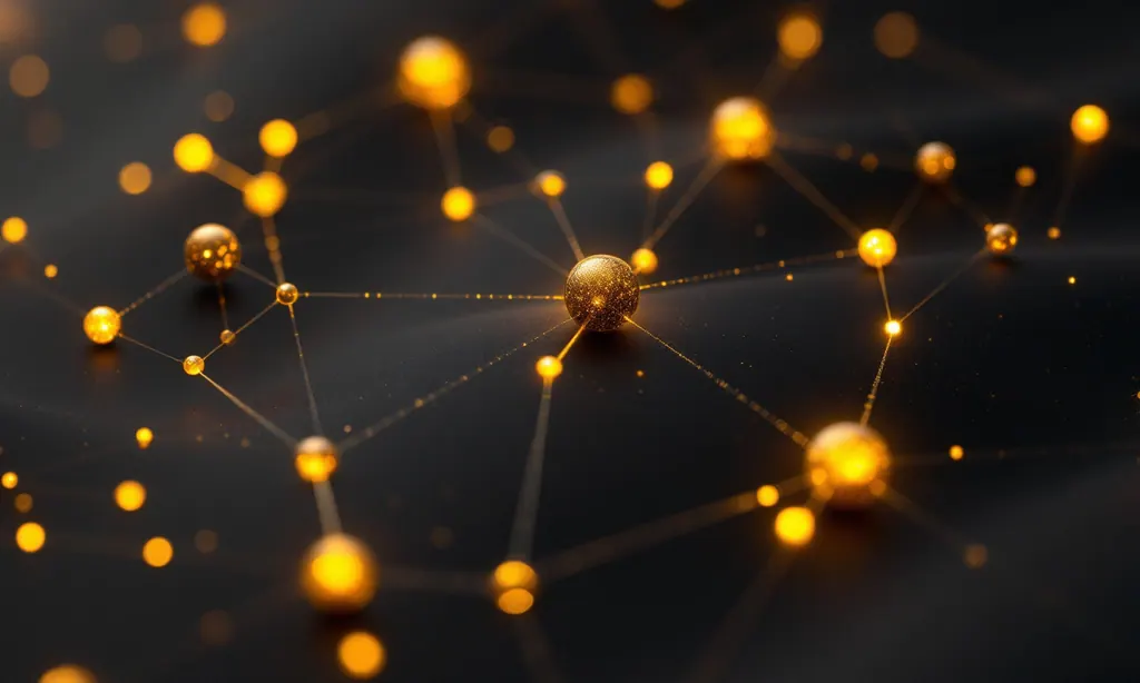 Glowing gold nodes connected across a dark curved surface